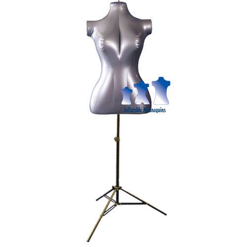 Inflatable Female Torso, Mid-Size Silver and MS12 Stand