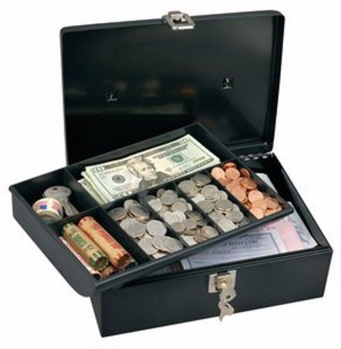 Steel Cash Box w 7-Compartment Tray Money Coin Box Shop Home Petty Cash Safe NEW