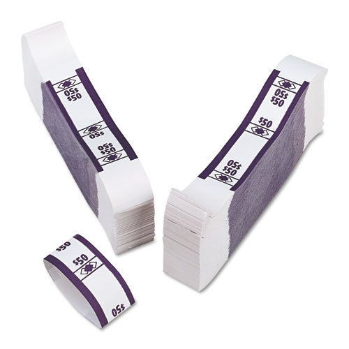 PM Color-Coded Kraft Currency Straps, Dollar Bill, $50, Self-Adhesive, 1000/Pk