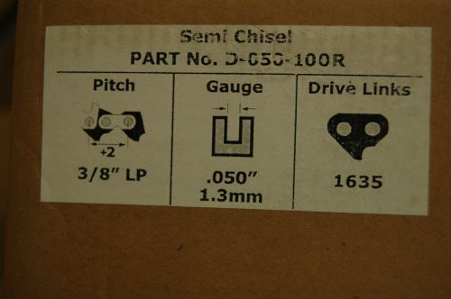 Bulk chainsaw chain - 3/8” lp pitch, .050” chain gauge, semi-chisel   d-050-100r for sale