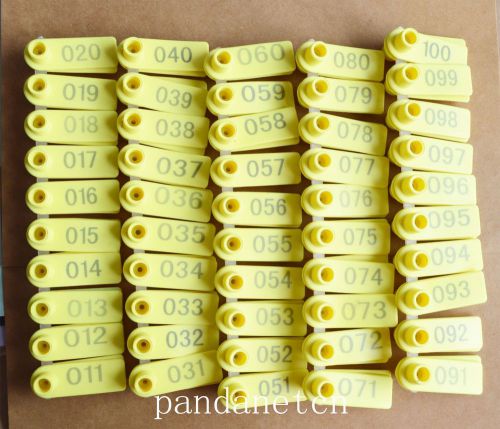 Yellow Sheep Goat Ear Tag  Lable Identification  With Number Eartag 100sets NEW