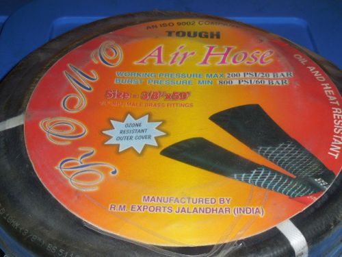 Air hose 3/8&#034; x 50&#039;  200psi - 800psi max 1/4&#034; npt male brass, heat &amp; oil resist for sale