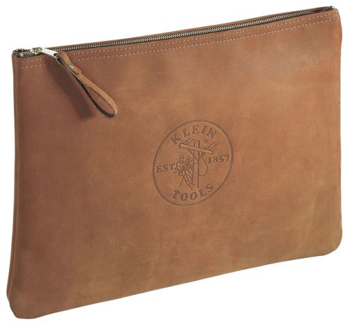 Klein Tools 5136 Brown 12&#039; x 17&#039; Leather Contractor&#039;s Zipper Portfolio  Bag