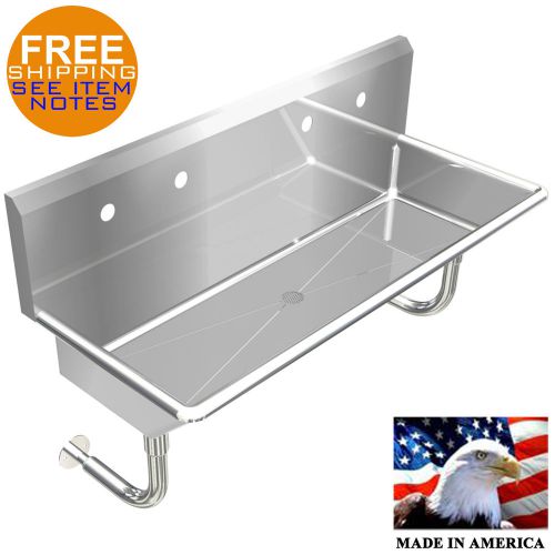 INDUSTRIAL 2 STATION, MULTIUSER WASH UP HAND SINK 48&#034; WALL MOUNT STAINLESS STEEL