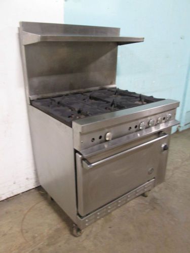 &#034;u.s. range&#034; commercial h.d. natural gas 6 burners stove on casters w/oven for sale
