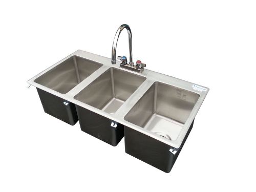 Large Concession triple bowl sink drop in NSF sinks faucet drains with strainers