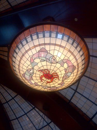 Stained Glass Chandelier  Light  Large 48&#034; Seafood Restaurant fish Sign