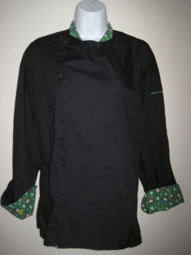 WOMEN&#039;S BLACK GREEN HOLIDAY CHRISTMAS CHEF PASTRY JACKET COAT XS S GUC