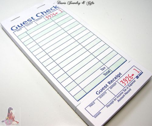 New wholesale lot of 100 sales guest checks receipt with stub green 2 part book for sale