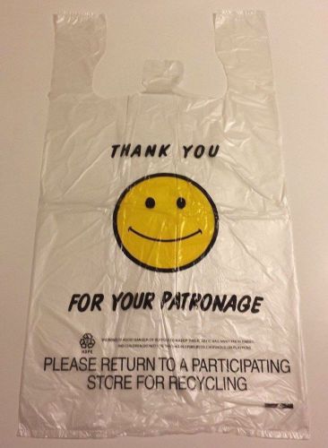 Plastic bagst-shirt happy smile face thank you 12&#034;x7&#034;x23&#034; retail shop (l)180 bag for sale