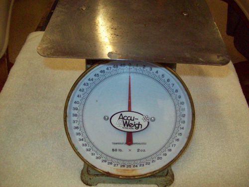 Vintage Accu-Weigh Commercial Analog Dial Scale 50 Lbs Decorative Green Enamel