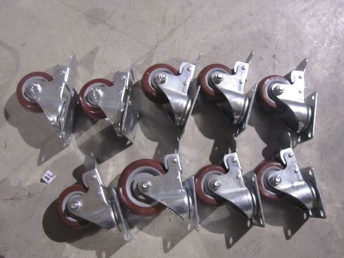 9 Swivel Casters with Polyurethane 3&#034; x 1-1/4&#034; Wheel with Top Lock Brake