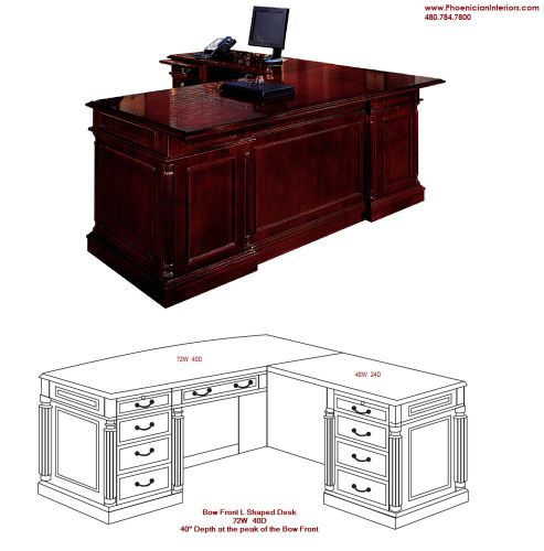 Bow Front L Shaped Desk with Overhang CHERRY and WALNUT WOOD Office Furniture