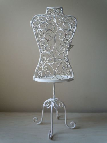 White Metal Dress Form Mannequin Opens w/Latch 25&#034; Tall Stand Jewelry Display