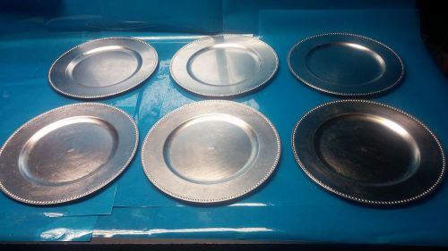 13&#034; silver beaded charger plate set of 6 serving wedding banquet resturant  (g1) for sale