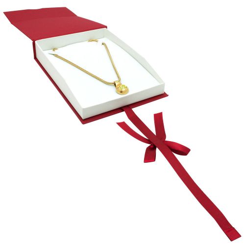 Red necklace box large gift box magnetic ribbon jewelry box fancy box for sale