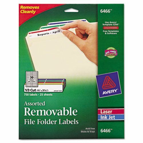 Avery Removable Filing Labels for Inkjet/Laser, Assorted, 750 per Pack (AVE6466)
