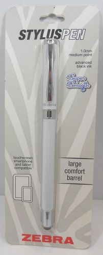 Zebra 33201 Ballpoint/Stylus Pen Combo, 1.0mm White Barrel / Black Ink