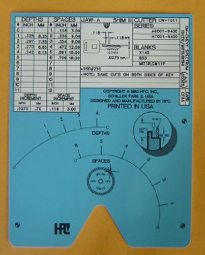 HPC 1200 CF85 Code card  Like  For GM- Chevy Spectrum / Isuzu /Mitsubishi 6- Cut