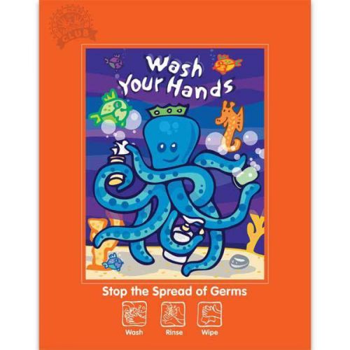 8.5&#034;w x 11&#034;h - octopus wash your hand poster 1 ea for sale