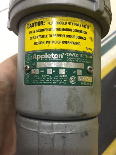 Appleton powertite acp1044cd 100amp pin&amp;sleeve plug 100a 600v 4w 4pin for sale