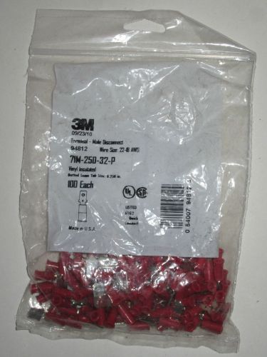 NEW 3M 94812 Vinyl Insulated Male Disconnect 22-18 AWG .250&#034; Red 100 pack