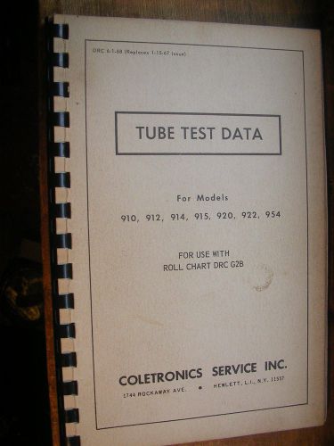1968 Tube Test Data models 910 912 914 915 920 922 954 for roll chart DRC G2B