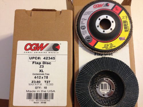 2 Boxes of 10 CGW 4 1/2&#034; X 7/8 Z3-80 Flap disc 80 grit Contaminate Free  (E)