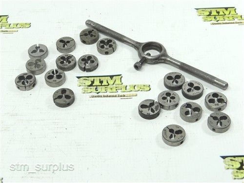 LOT OF 18 HSS STANDARD DIES NO.2 -56 NC TO NO.12 -28 WITH 7/8&#034; WRENCH GTD P&amp;W