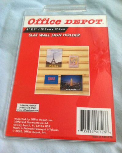 Office Depot Clear Plastic 5&#034; X 7&#034; Wall Slat Sign Holder