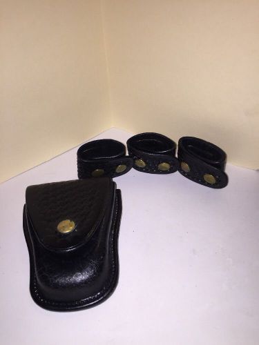 4-leather basket weave belt clips 1-handcuffs + 3 clip rings vintage police for sale