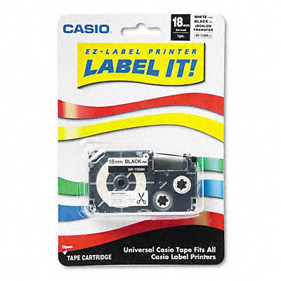 New - Casio Label Printer Iron-On Transfer Tape, 18mm, Black ink on White tape