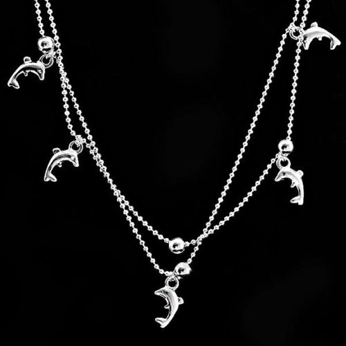 Double layered silver plating anklet foot chain ornament jewelry with dolphin for sale