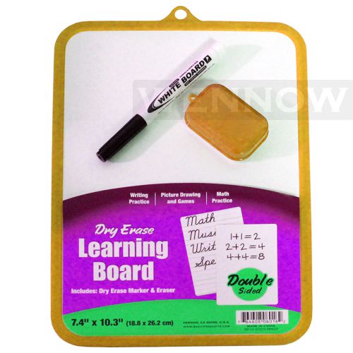 Yellow 7.4” X 10.3” Double Sided Dry Erase Learning Board with Marker &amp; Eraser