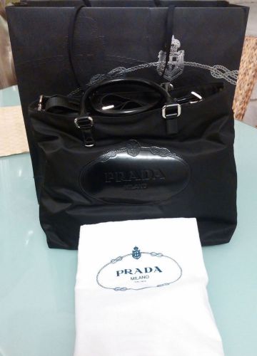 Prada Bag Tessuto Vitello Black Nylon Large Leather Logo