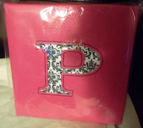Initial &#034;P&#034; Personalized Faux Leather Pink Notepad Block Black/ White Paisley