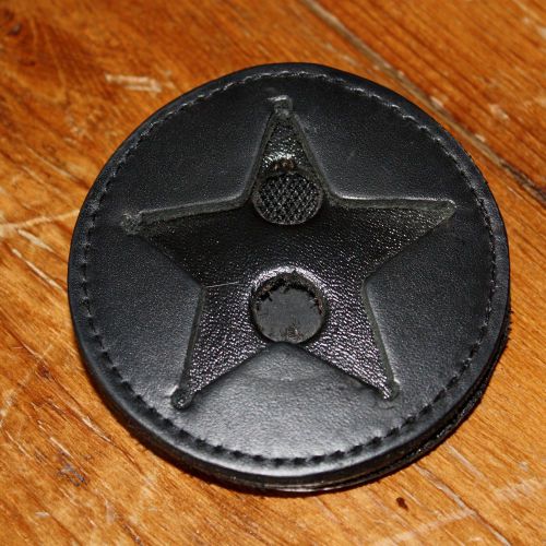 Badge holder for belt or neck  police sheriff recessed 5 pt star black for sale