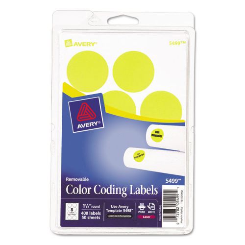 Print or write removable color-coding labels, 1-1/4in dia, neon yellow, 400/pack for sale