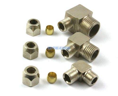 5 Pieces Brass 6mm to 3/8&#034; BSP Elbow Compression Connector Fitting Hose Coupler