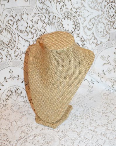 New &amp; Unused 12” Dimensional Necklace Bust Stand / Display w/Base, Burlap