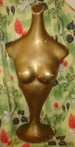 Vtg Gold Nude Bust Mannequin Display Torso cinched waist Swan Neck Art Deco
