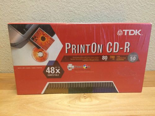 TDK 50 Pack CD-R 700MB 48x 80Min Recordable Print on Matte White Printable NEW