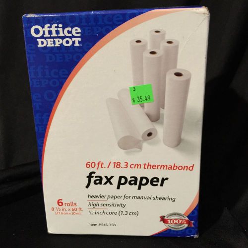Fax thermabond paper 6 rolls 1/2&#034; core 8 1/2&#034; x 60&#039; high sensitivity ofice depot for sale