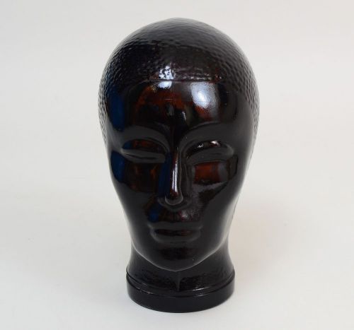 VINTAGE black glass hat head wig MANNEQUIN art sculpture display