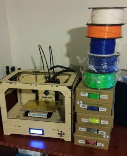 Flashforge creator 3d printer package w/extras abs/pla dual extruder free ship for sale