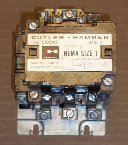 Cutler hammer c10cn3 size 1 motor starter 120v coil 27 amp 600v 3 pole for sale