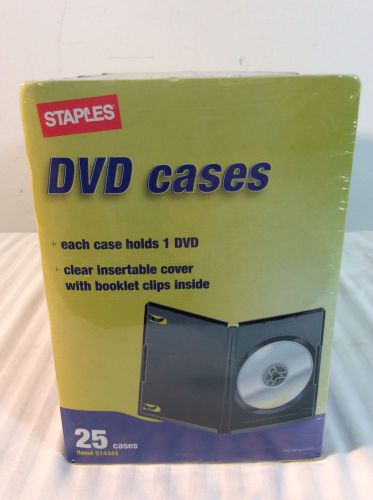 Staples 25 Count Black DVD Cases With Booklet  Clips Inside - NEW SEALED