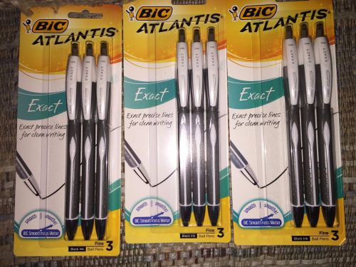 BIC Atlantis Exact Retractable Ballpoint Pens Black Fine Point LOT OF 3