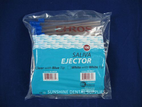 100 PC Saliva Ejector Clear w/ Blue Tip Bendable Dental Disposable Ehros 6&#034;