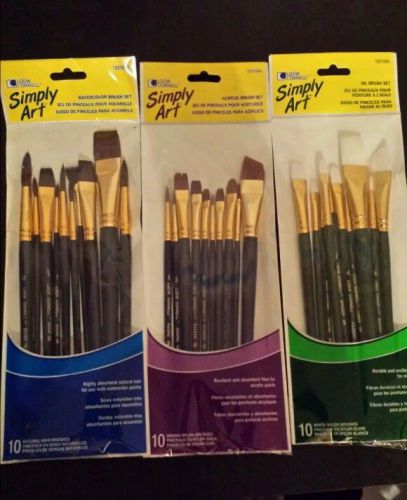 Watercolor / Acrylic / Oil Paintbrushes.   10 of each brand new in pack.